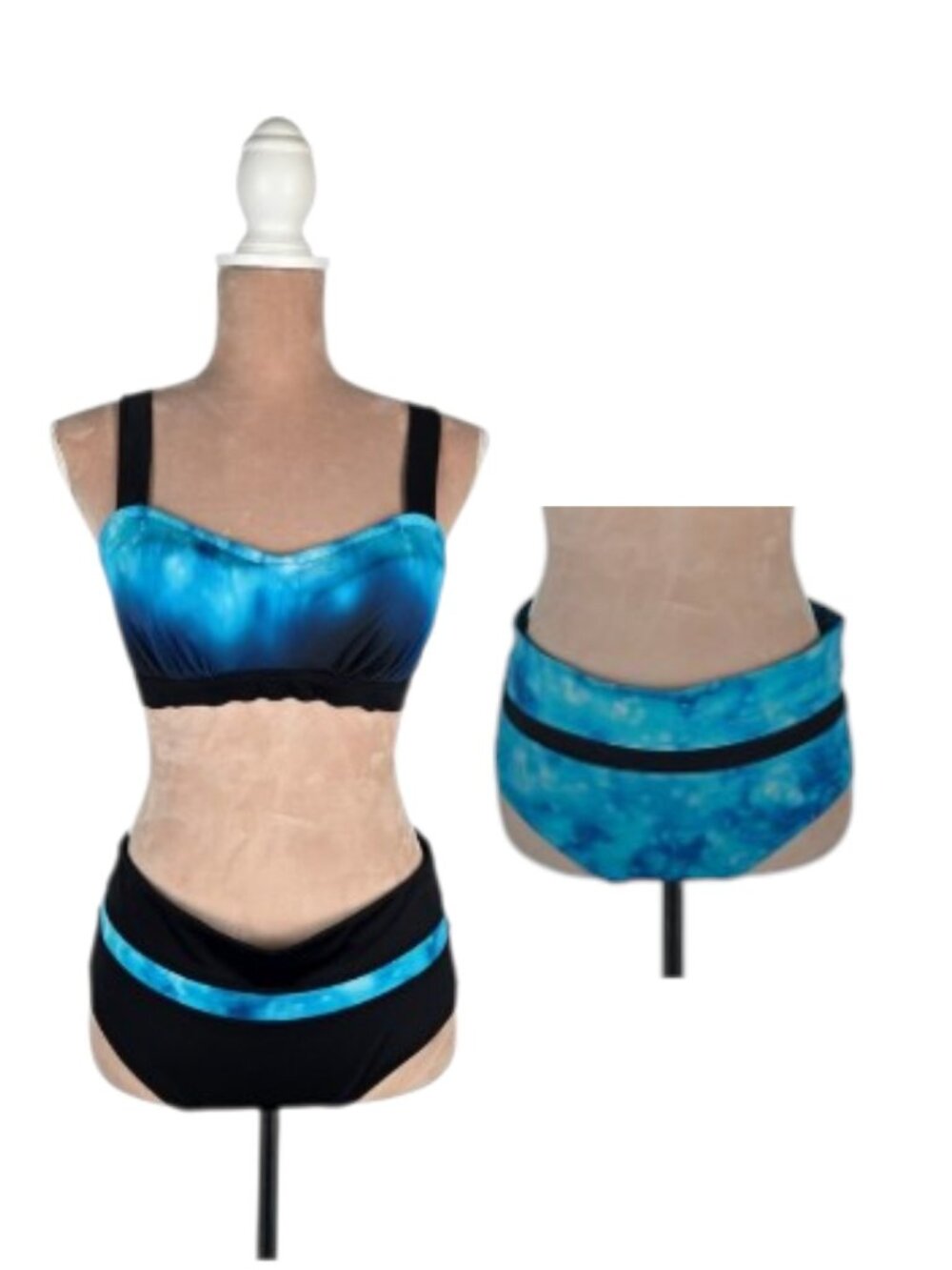 Athleta Two Piece Swim Set Bikini Padded Top Blue Ombre 34B/C Bottoms S M